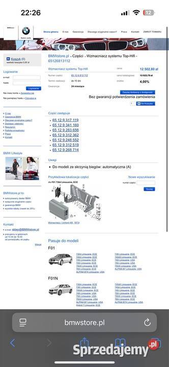 BMW F01 F02 F04 F07 F25 Wzmacniacz Top HiFi 9 Gdańsk