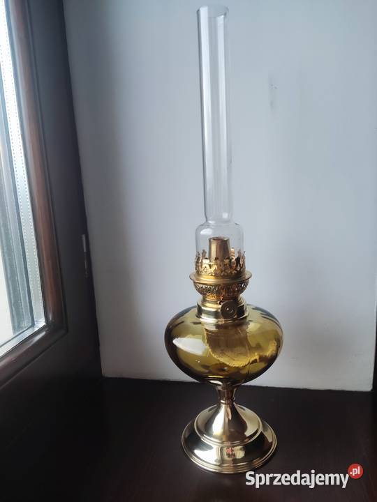 Stara francuska szklana stołowa lampa naftowa Kraków