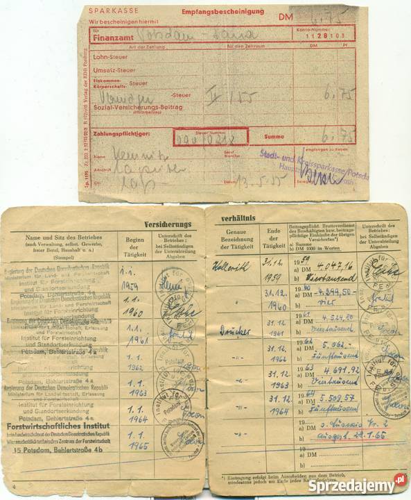 Stare niemieckie druczki dokumenty DDR Ostrów Wielkopolski
