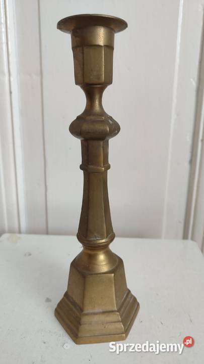 Piękny stary wysoki świecznik mosiężny lichtarz Antyki, Sztuka, Kolekcje pomorskie