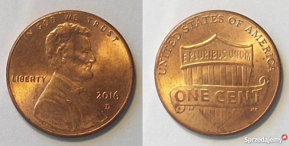 USA 1 cent 2016 znak menniczy D łódzkie Leźnica Wielka