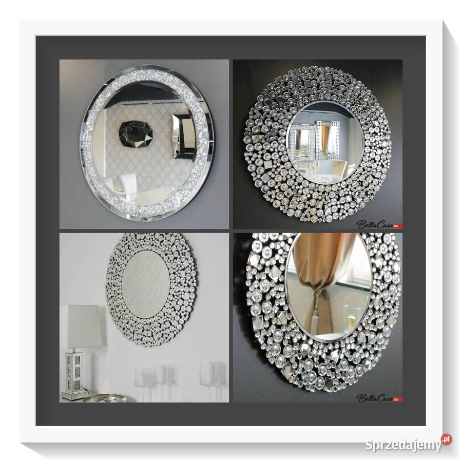 Lustro glamour z kryształkami srebrne duże inny kolor Warszawa