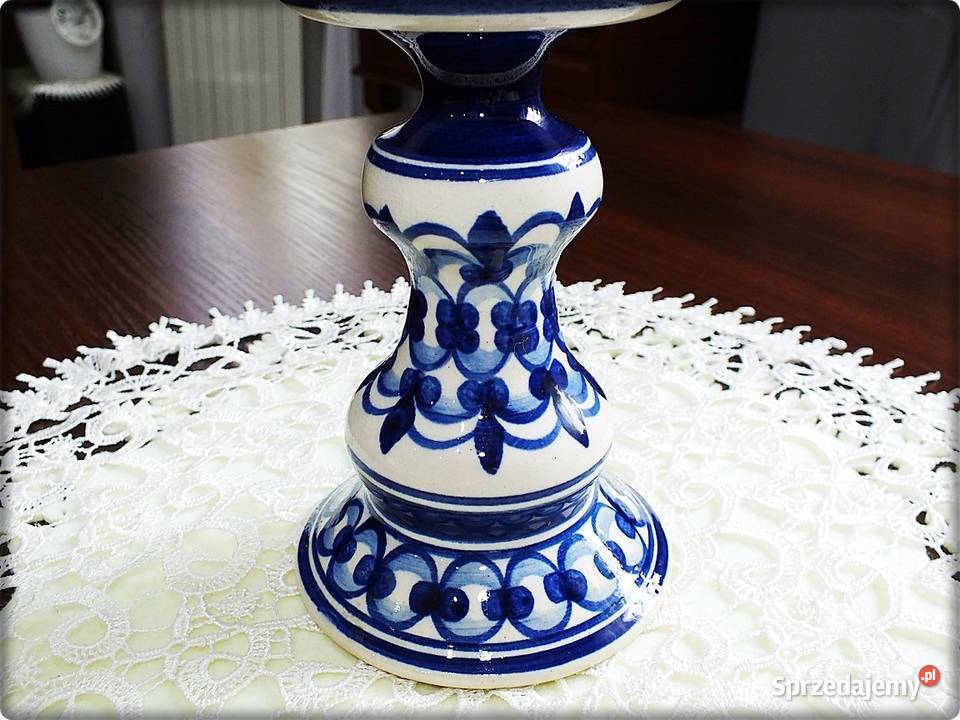 Świecznik Kaganek Ceramika wzory kobaltowe Żary