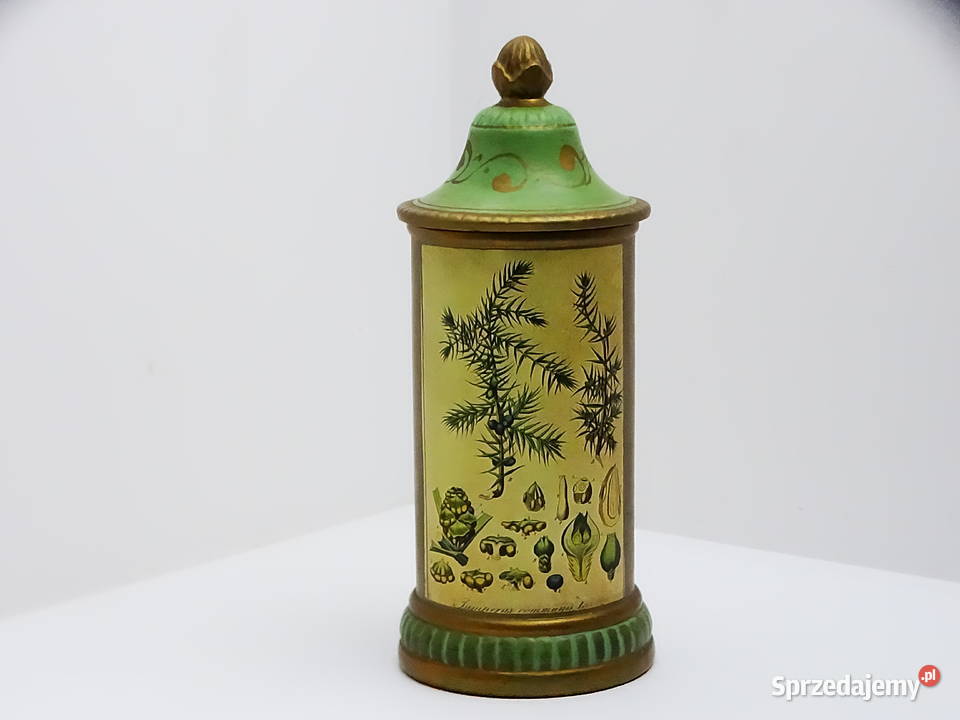 Zabytkowy pojemnik aptekarski z ilustracją Biłgoraj