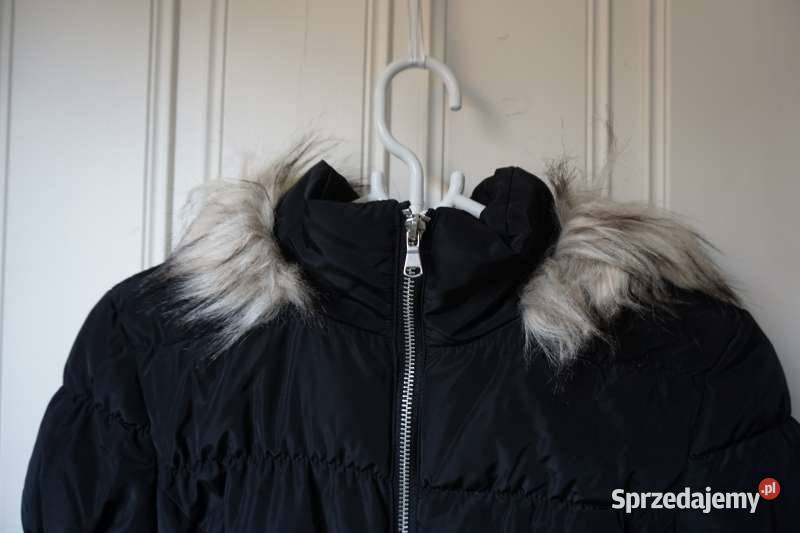 Czarna watowana kurtka hm xxs 32 kaptur futerko Rozmiar 32(XXS) Toruń