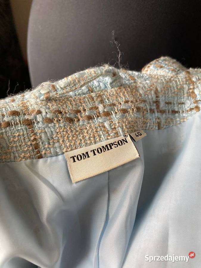 Piękny żakiet w kratę błękit brąz Tom Tompson L Kratka Nisko