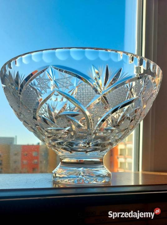 Piękna duża patera kryształowa PRL Wrocław