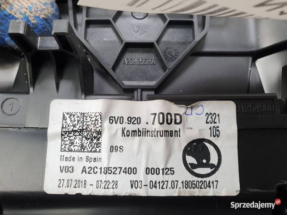 LICZNIK ZEGAR SKODA FABIA III 6V0920700D kujawsko-pomorskie Lipno