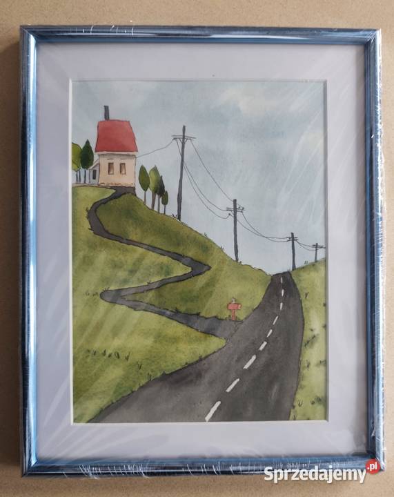 Akwarela Droga 1 Oryginalna Sztuka Oprawiona Malarstwo Warszawa