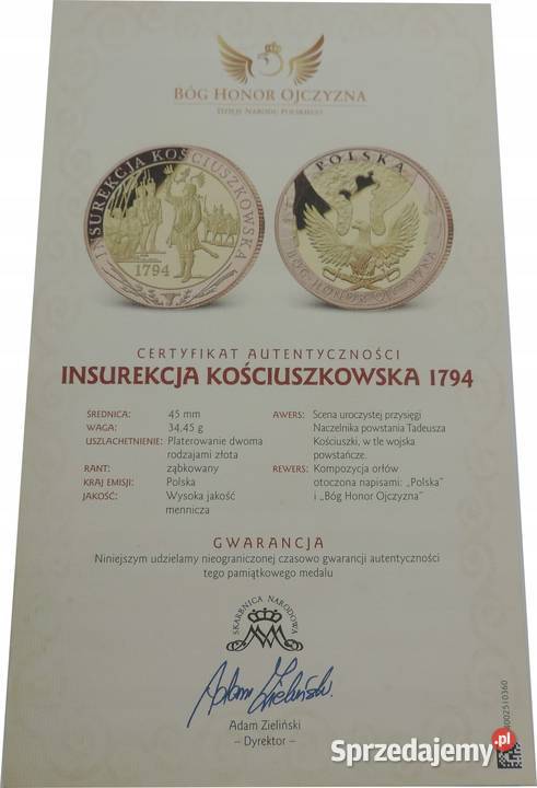 NUMIZMAT BÓG HONOR OJCZYZNA K244