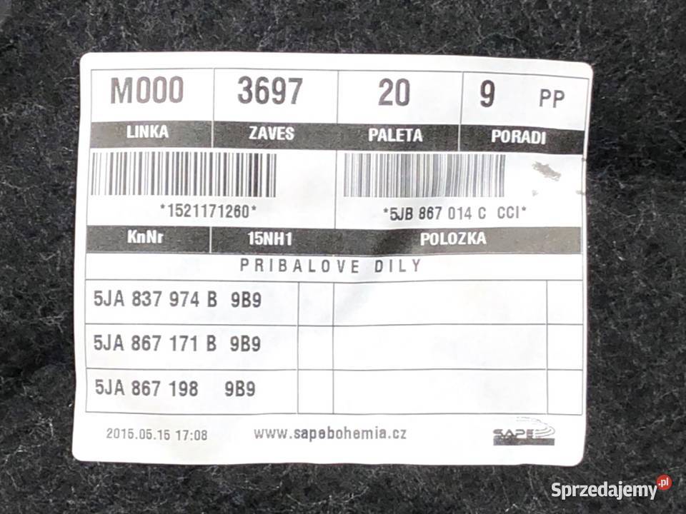 BOCZEK DRZWI PRAWY PRZÓD SKODA RAPID Kombi