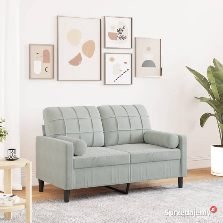 2osobowa sofa z poduszkami jasnoszara 120