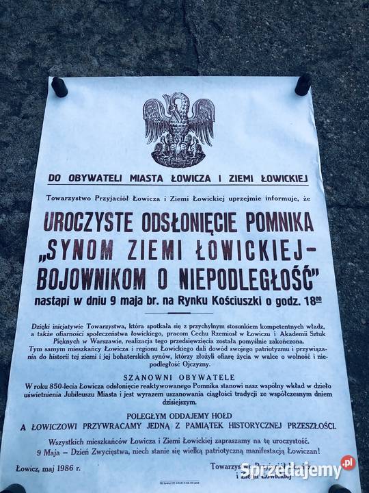 Plakat 1986 Łowicz odsłonięcie pomnika o