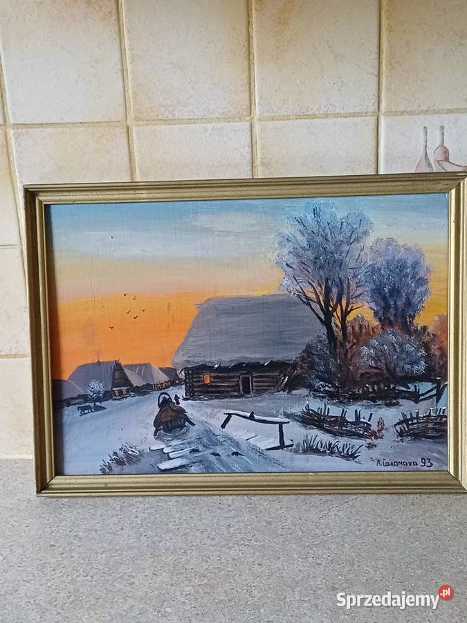 vintage obraz olejny na dykcie małopolskie Nowy Targ