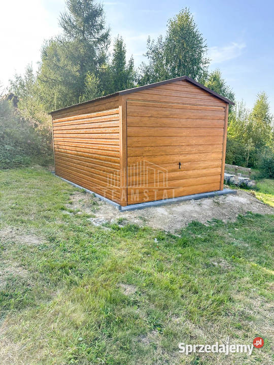 Garaż Blaszany 3x5m Brama Uchylna Jasny orzech Miastko
