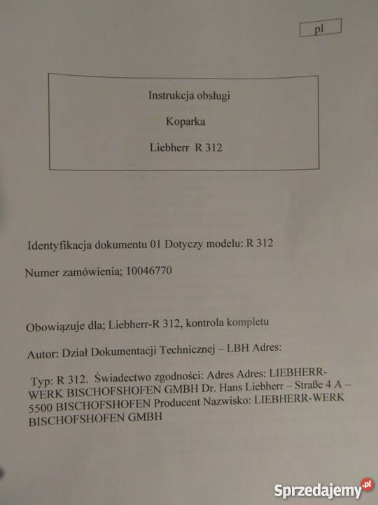 INSTRUKCJA OBSŁUGI DTR LIEBHERR R 312 i inne zachodniopomorskie Szczecin sprzedam