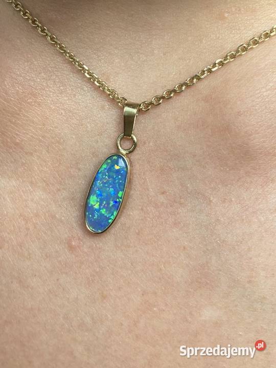 złota zawieszka z naturalnym opalem brazylijskim Warszawa