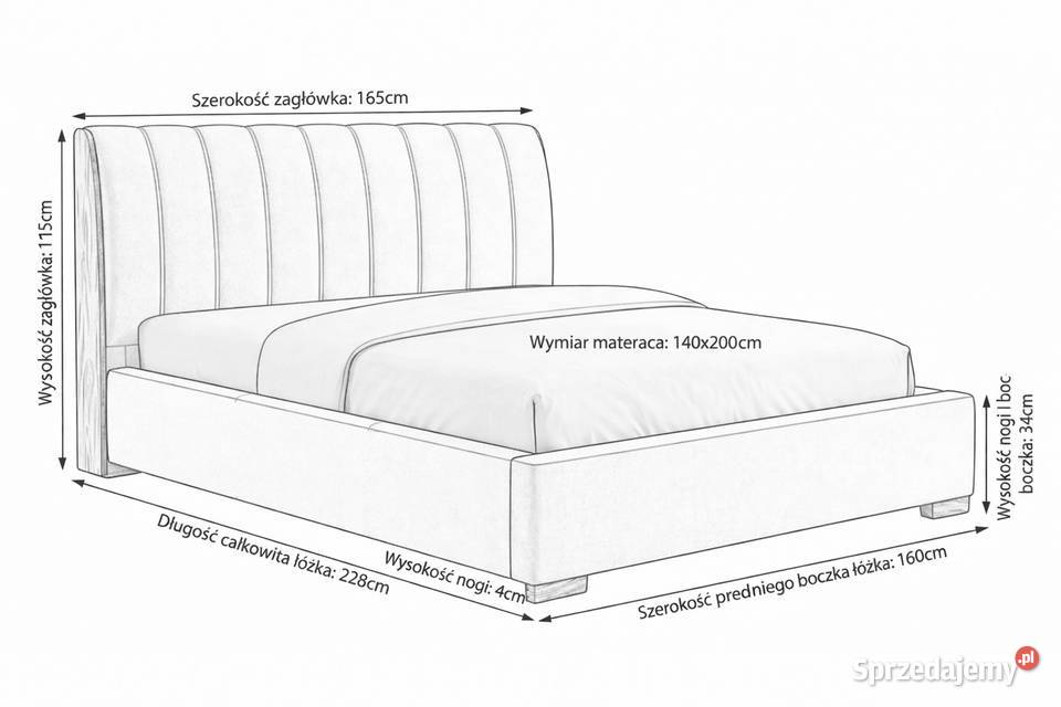 Sypialniane łóżko ARIA 140x200 beżowe z drewnem 115cm łódzkie Łódź sprzedam