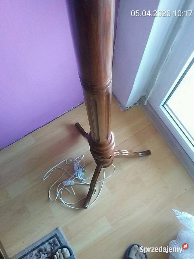 Stara lampa stojąca drewniana Rękodzieło Lublin