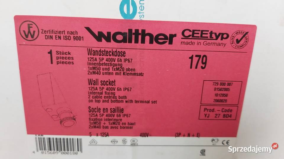 Gniazdo siłowe natynkowe 125A 5P 400V Walther