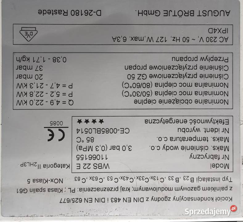 Brotje WBS1422E kocioł gazowy kondensacyjny piec Poznań