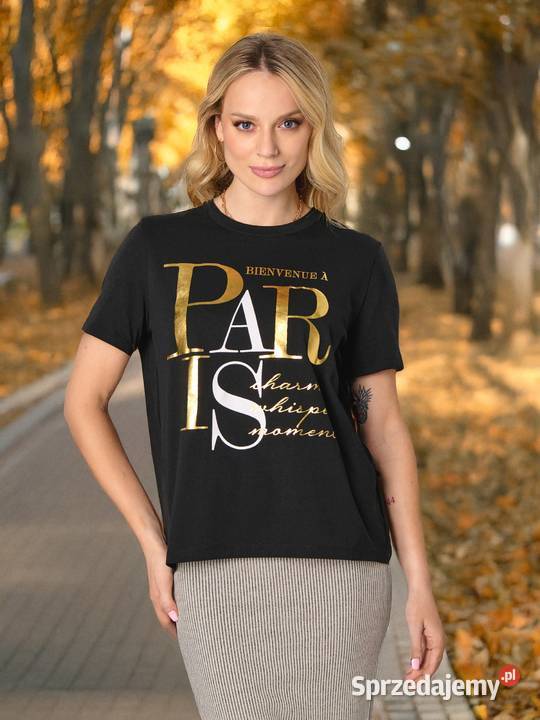 czarny tshirt z napisami Sinsay Bluzki i koszule Olkusz
