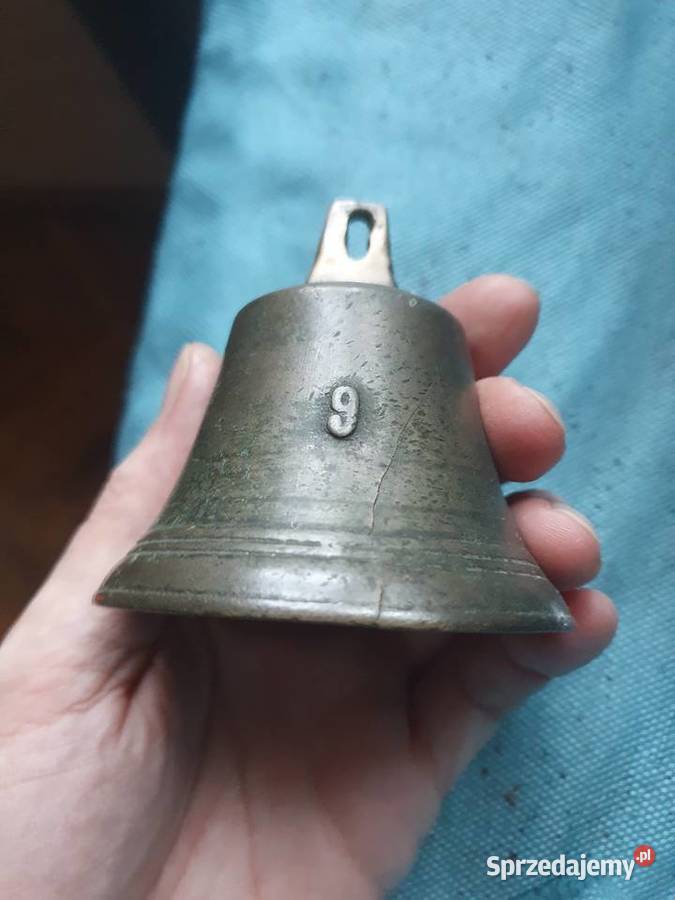 Dzwonek ręczny mosiężny przedwojenny patynowany Warszawa