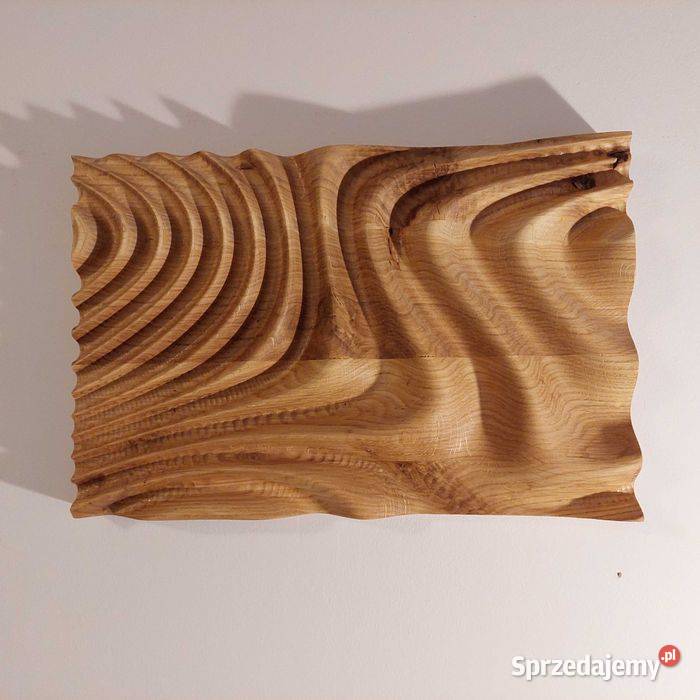 Płaskorzeźba dębowa fale 3D olejowana dekoracja Malechowo