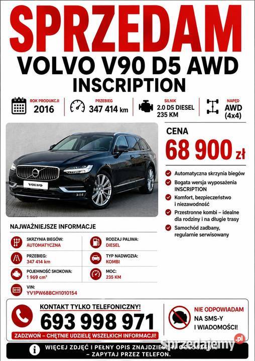 VOLVO V90 D5 AWD 1969cm3 V90 Stara Wieś sprzedam