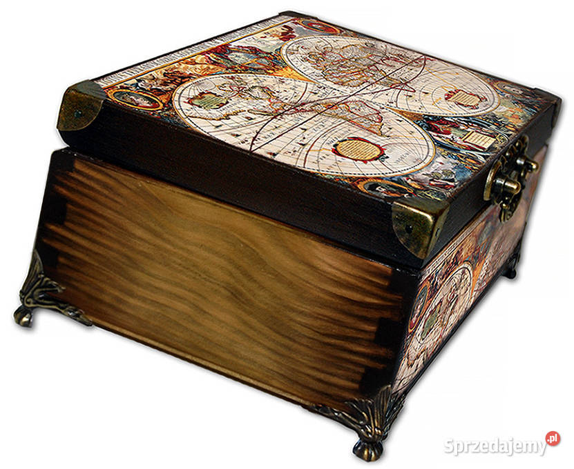 SZKATUŁKA drewniane pudełko STARA MAPA kompas Bydgoszcz