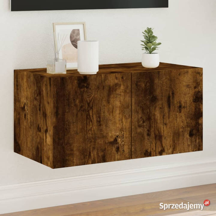 Ścienna szafka TV z LED przydymiony dąb 60x35x31 Warszawa