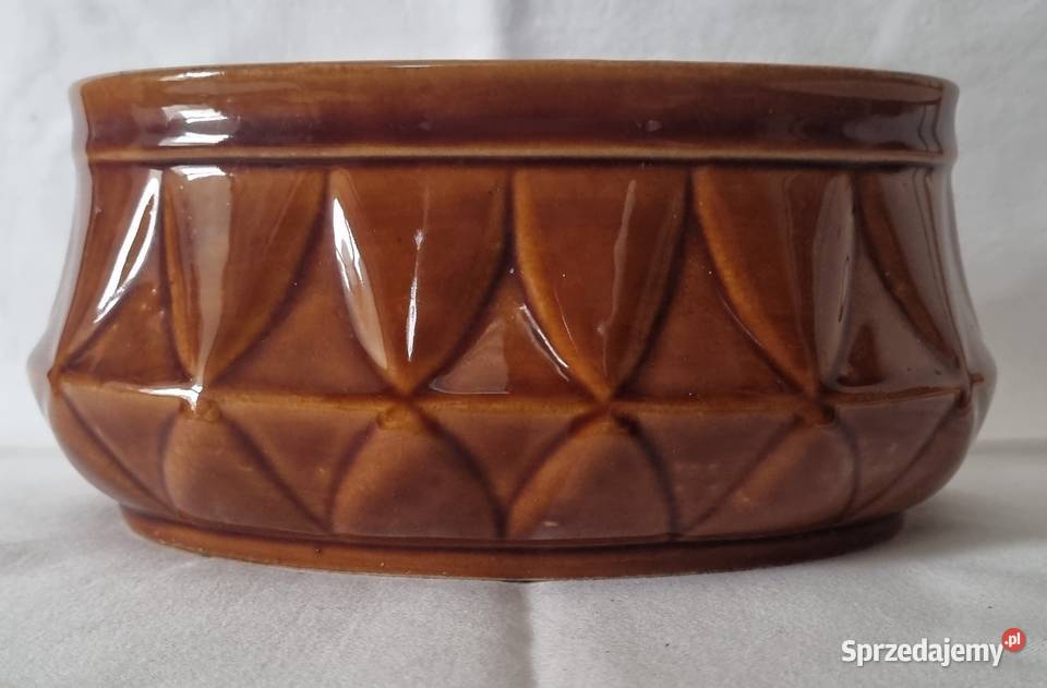 Owalna porcelitowa doniczka vintage PRL mazowieckie Warszawa