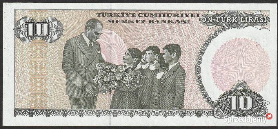 Turcja 10 lirasi 1970 ATATURK stan bankowy UNC Łódź