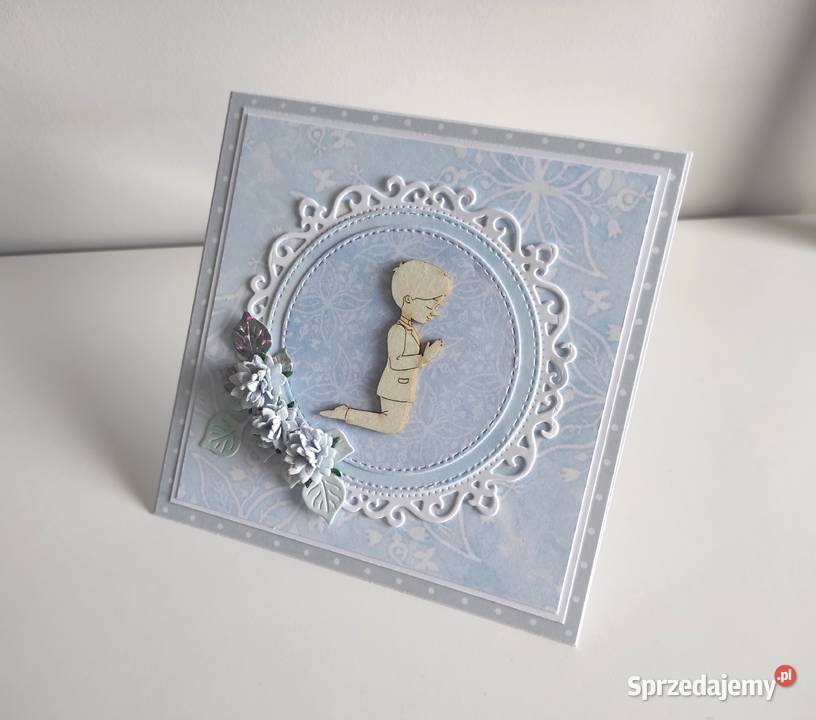 Kartka ręcznie robiona Komunia Święta niebieska łódzkie sprzedam