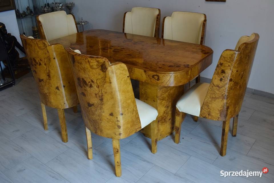 BIAŁY KRUK Stół Art Deco 6 Krzeseł Krzesło Meble