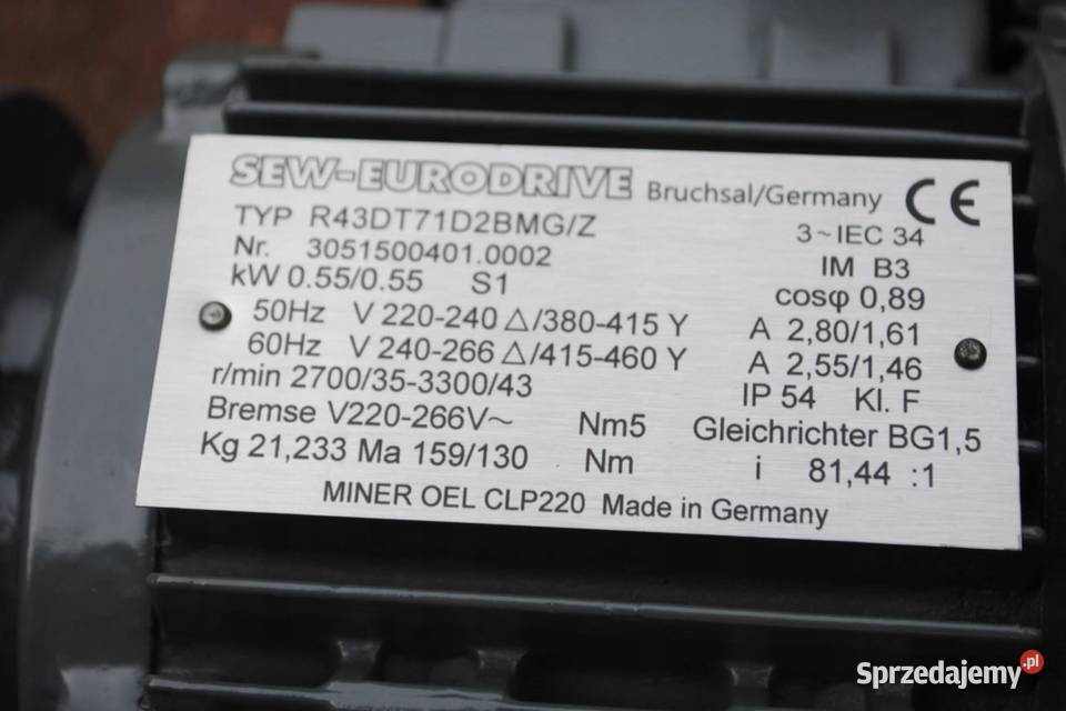 Motoreduktor 055kw 35obr z hamulcem Firmy SEW Kargowa