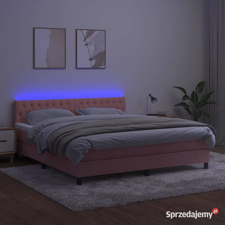Łóżko kontynentalne z materacem i LED różowy 88cm Łóżka Warszawa