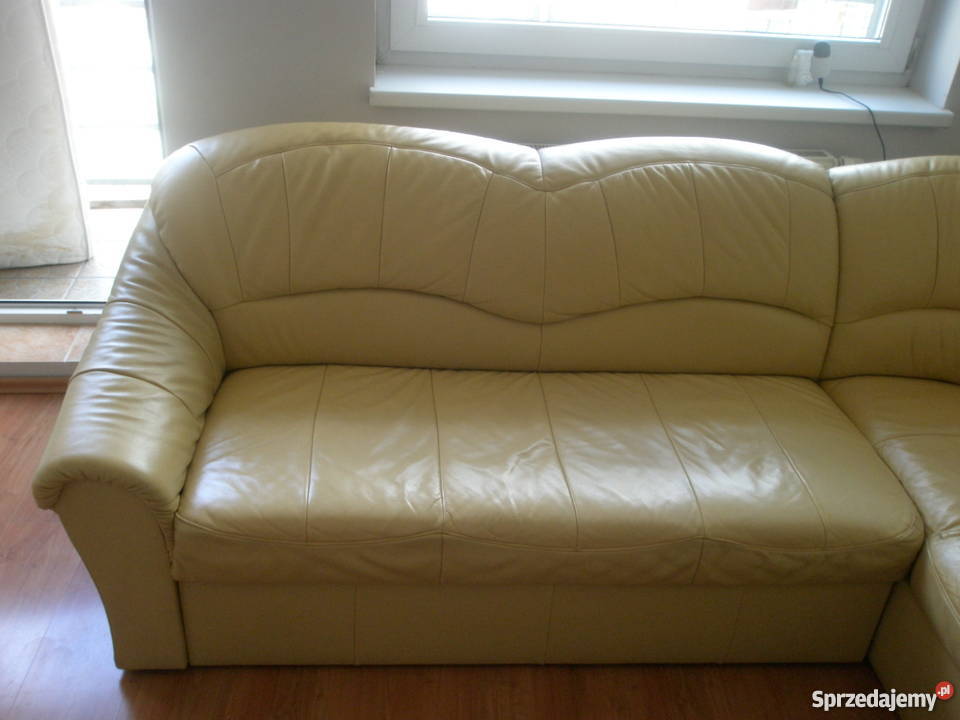 Jasnozolta skorzana sofa z pojemnikiem na poscie Wrocław