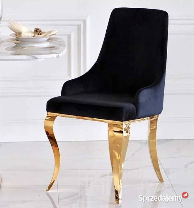 Krzesło tapicerowane CAMILLA czarne złote nowoczesne glamour