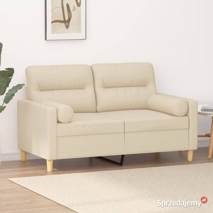 2osobowa sofa z poduszkami kremowa 120 tkanina Warszawa