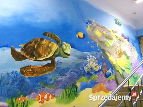 Mural malowany na ścianie graffiti reklama łódzkie Łódź