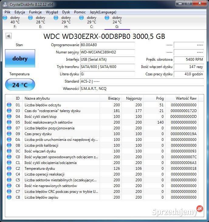 Dysk WD Green 3TB SATA III 35 5400RPM WD30EZRX Dyski