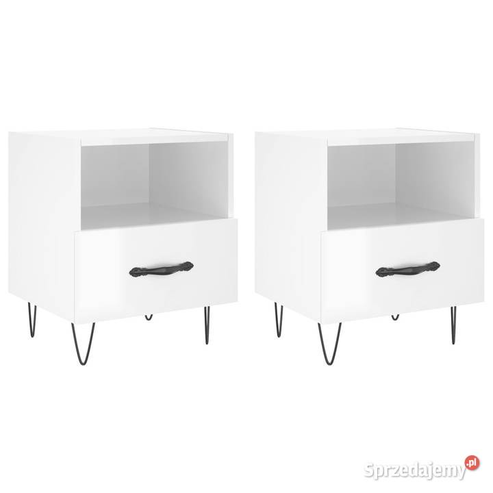 Szafki nocne 2 białe wysoki połysk 40x35x475