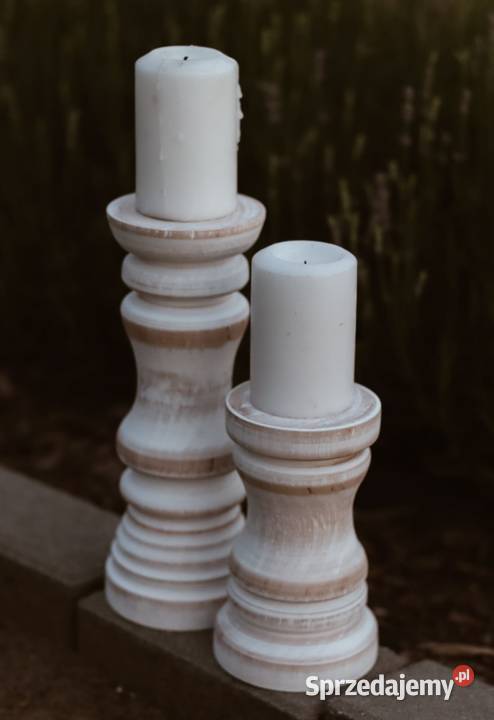 Świeczniki drewniane toczone dekoracje ślubne