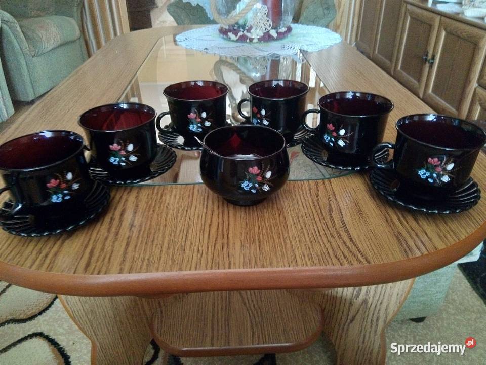 szklany zestaw kawowy nowy nieużywany brązowy Zielona Łąka sprzedam