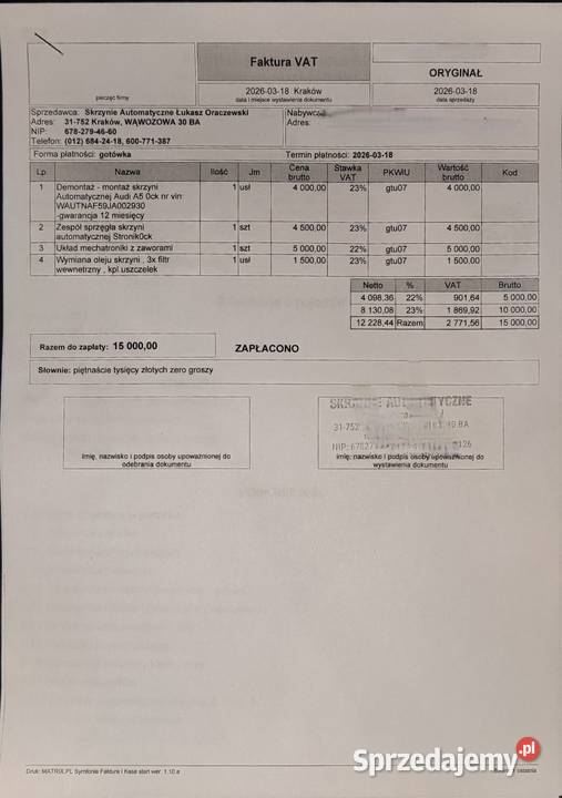 Audi A5 F5 20 TFSINowe sprzęgła i mechatronika Kazimierza Wielka