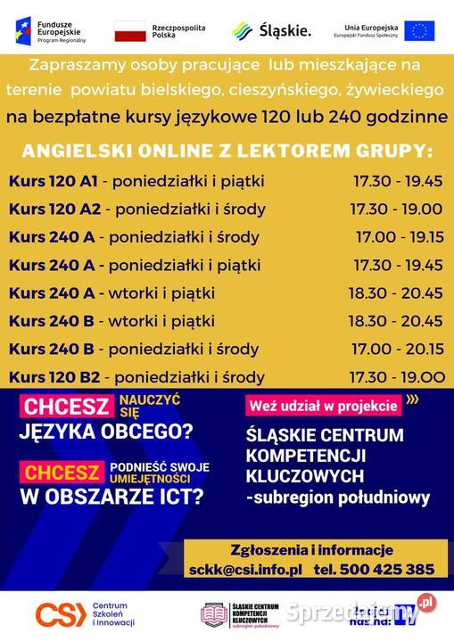 Bezpłatne KURSY angielski pracownika Cieszyn