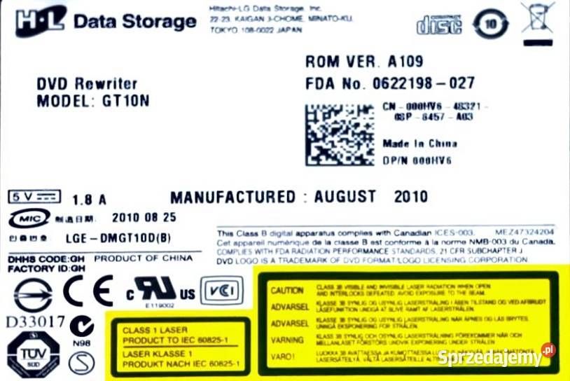 Używany Napęd Nagrywarka DVD GT10N Sata Hitachi wewnętrzny Napędy małopolskie Tarnów