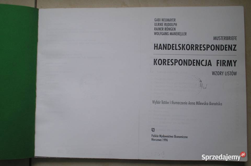 Handelskorrespondenz Korespondencja firmy Wzory Rok wydania 1995 Kraków