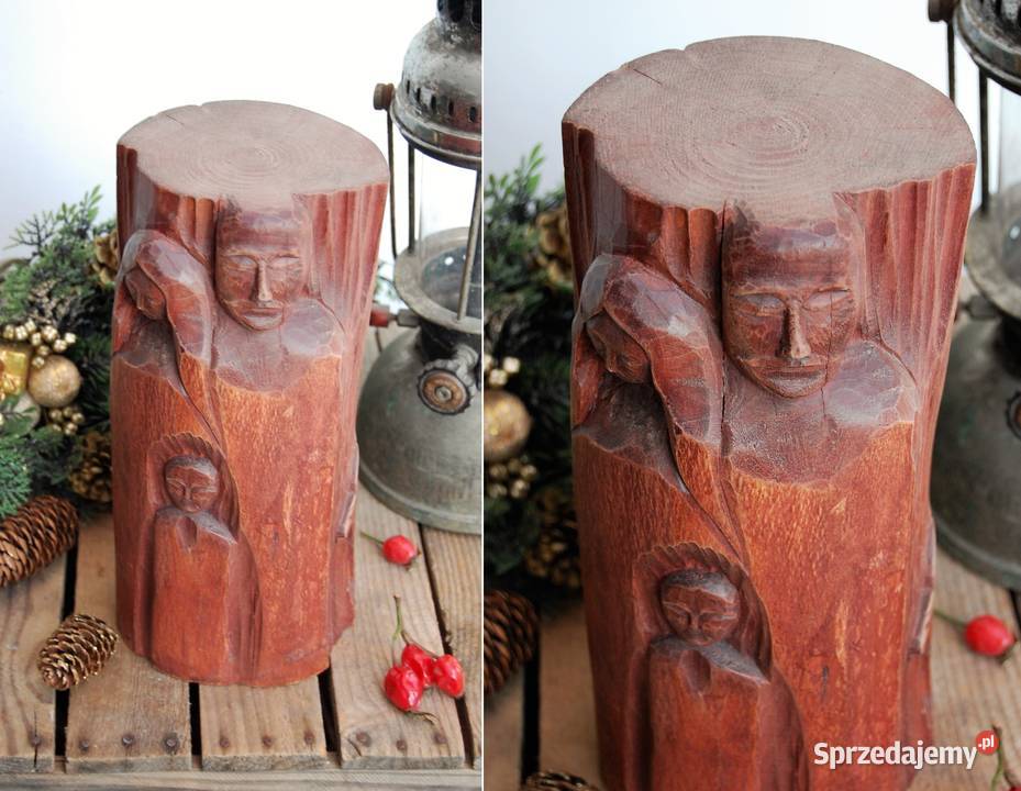 Święta Rodzina rzeźba drewno rękodzieło lata 90 Lublin